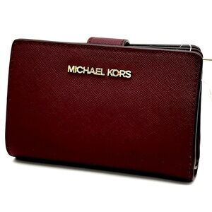 Michael Kors Medium Bifold Zip Chain Wallet Ox Blood
